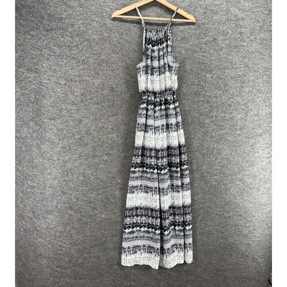 New Icon Apparel Dress Women L Large Black Striped Maxi Long Sleeveless Casual